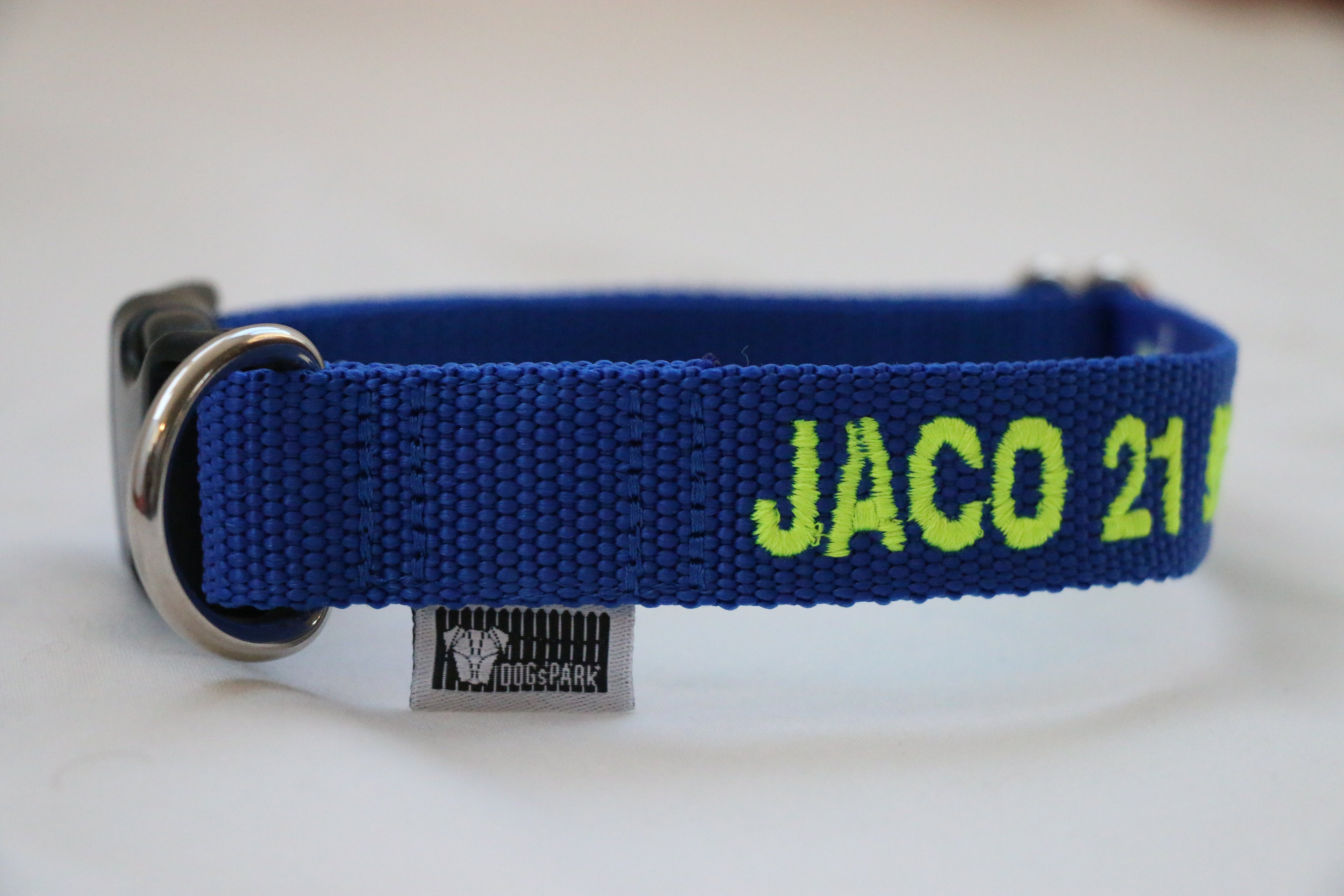 DOGsPARK Custom embroidered BLUE dog collar, 2,5cm Wide. Handmade in Portugal
