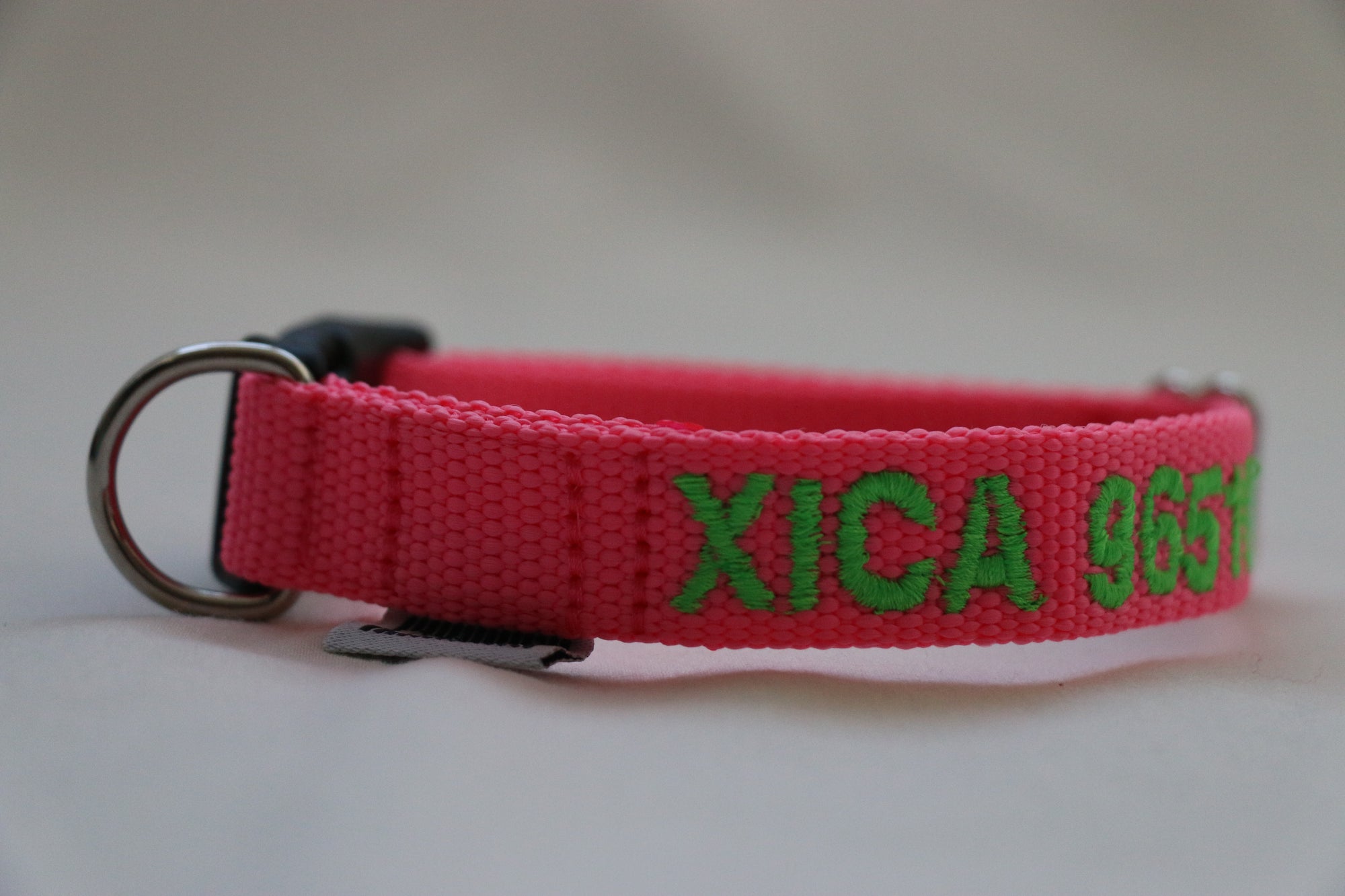 DOGsPARK Custom embroidered Fluorescent/neon PINK dog collar, 2cm Wide. Handmade in Portugal