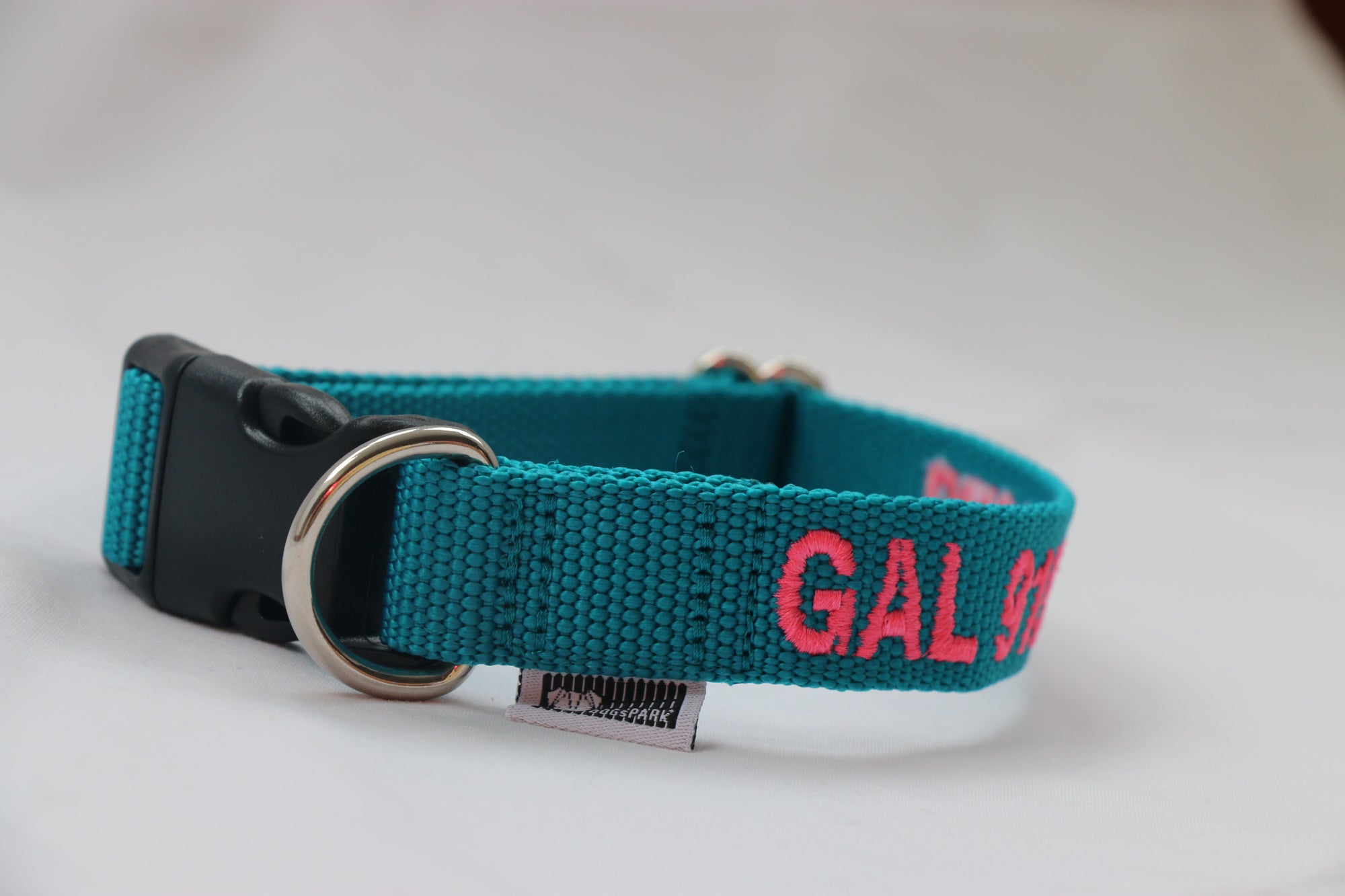 DOGsPARK Custom embroidered Teal dog collar, 2,5cm Wide. Handmade in Portugal