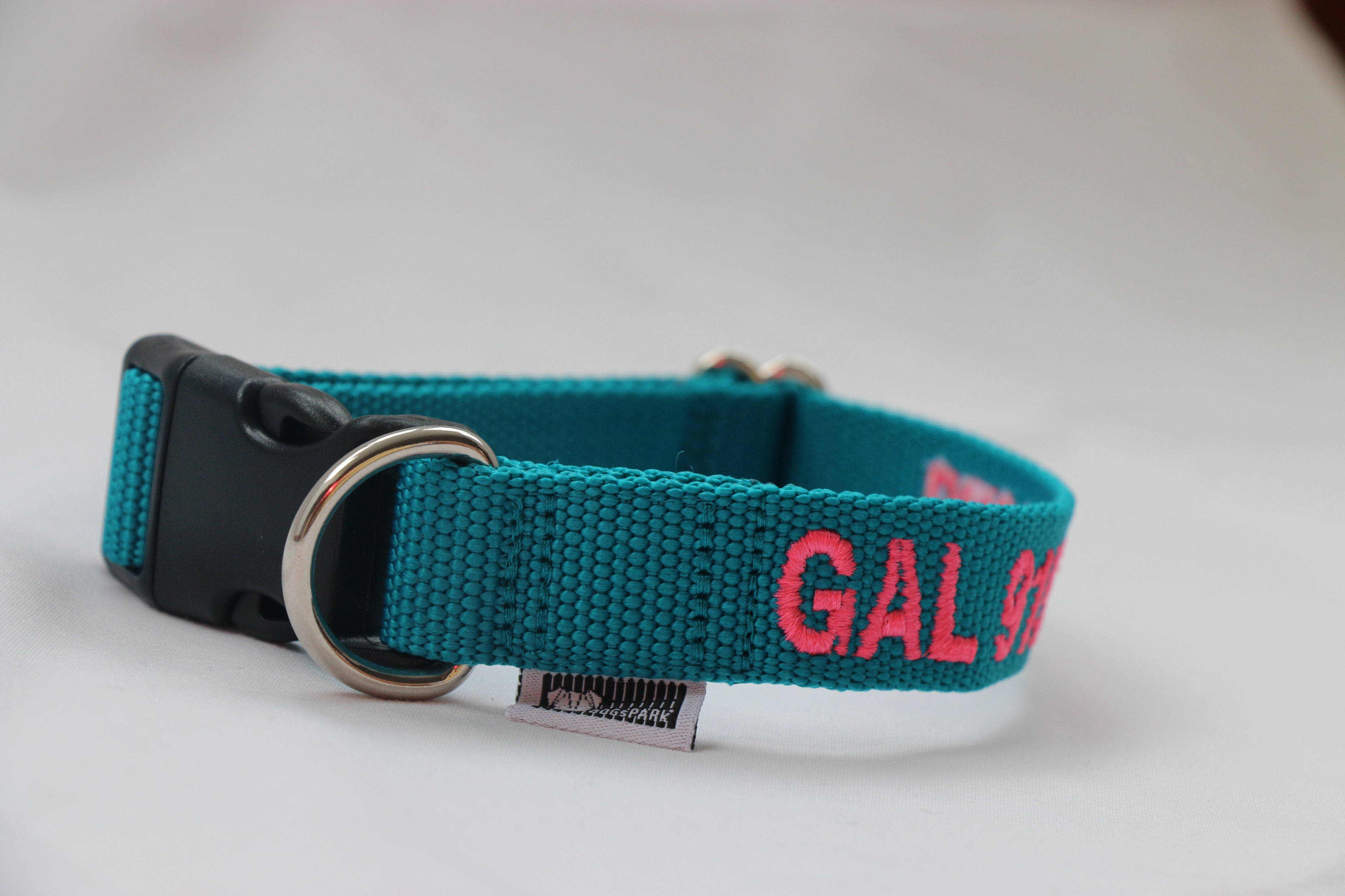 DOGsPARK Custom embroidered Teal dog collar, 2,5cm Wide. Handmade in Portugal