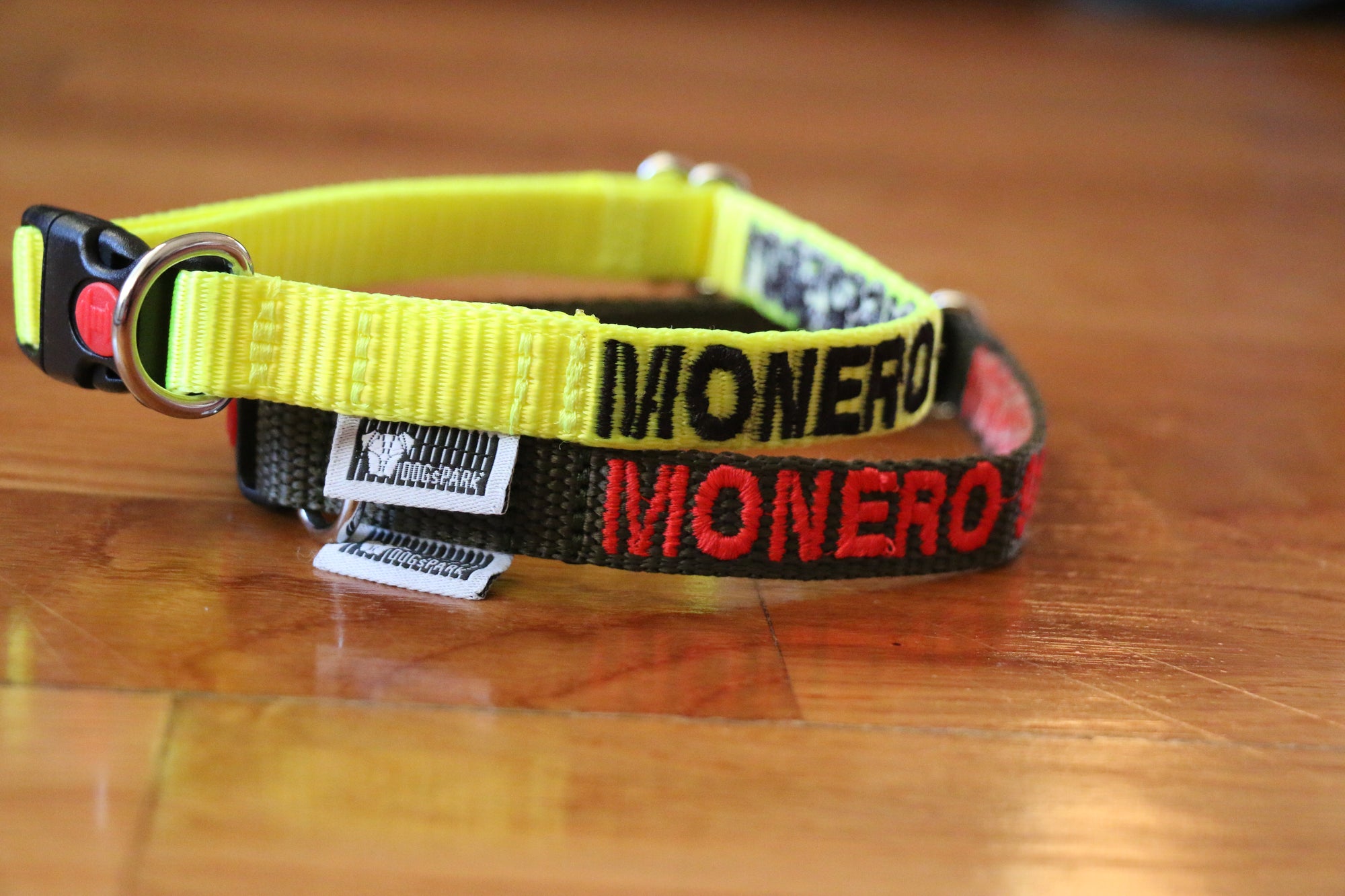 DOGsPARK Custom embroidered Yellow and Olive dog collar, 1,5cm Wide. Handmade in Portugal