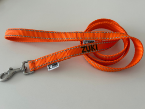 DOGsPARK Custom embroidered orange dog leash with reflective piping, 2cm wide. handmade in Portugal