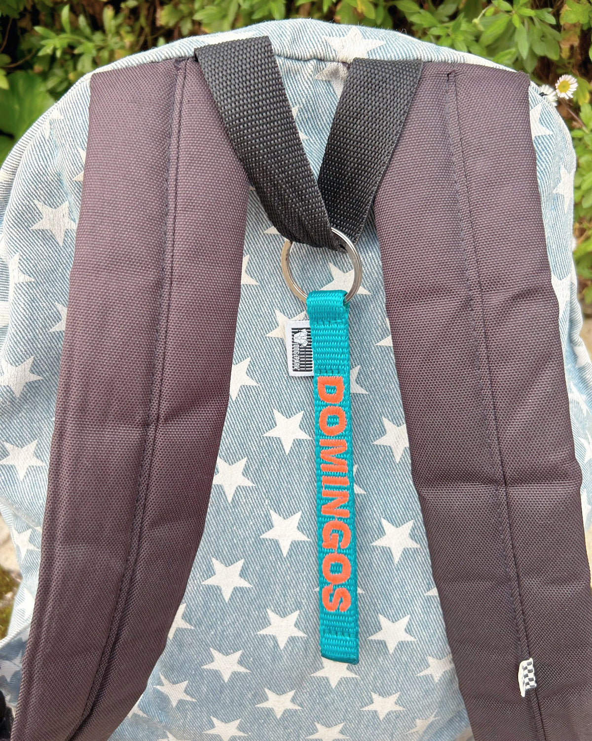 DOGsPARK Custom embroidered keychain teal with orange embroidery text. Handmade in Portugal